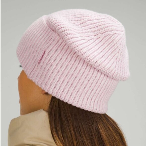 Lululemon Ribbed Merino Wool Blend Knit Beanie Hat, Heathered Pink Peony, L/XL - Picture 1 of 8